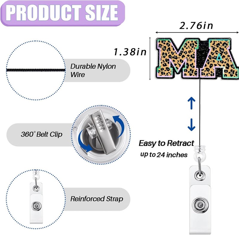 Bydevia Leopard MA CMA Badge Reel Retractable for Medical Assistant & Certified Medical Assistant, Funny MA Student Graduation Gifts, Cheetah Print ID Badge Holder with Alligator Clip & 24” Durable Nylon Cord - Image 2